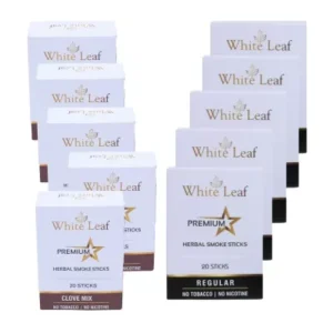 White Leaf Premium Herbal Cigarettes Clove And Regular Flavour (10 Boxes Each 20 Sticks) (200pcs)