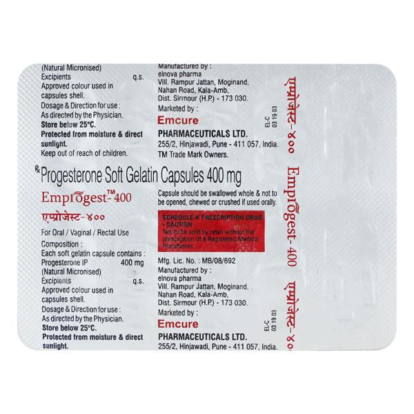 Emprogest 400mg Capsule 10'S