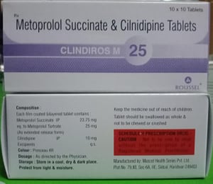 Metoprolol 25 mg ER + Cilnidipine 10 mg Tabs