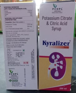 Potassium Citrate 1100 mg + Citric Acid 200 mg Syrup