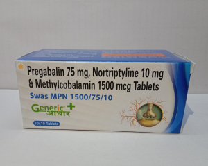 Pregabalin 75 mg + Nortriptyline 10 mg + Methylcobalamin 1500 mcg Tabs (SWAS MPN 1500/75/10)- GA