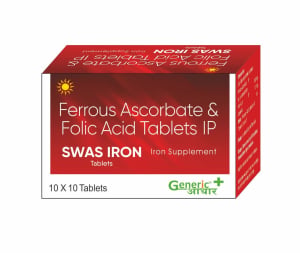 SWAS IRON - Ferrous Ascorbate eq. to elemental Iron 100 mg + Folic Acid IP 1.5 mg Tabs- GA
