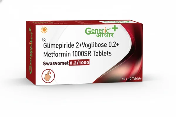 Glimepiride 2 mg + Voglibose 0.2 mg + Metformin 1000 mg (SR) Tabs (SWASVOMET 2/0.2/1000)- GA