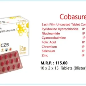 Pyridoxine Hydrochloride IP 2 mg + Niacinamide IP 18 mg + Cyanocobalamine IP 1.5 mcg + Folic Acid IP 500 mcg + Chromium Picolinate IP 250 mcg + Selenium IP 40 mcg + Zinc IP 12 mg Tabs